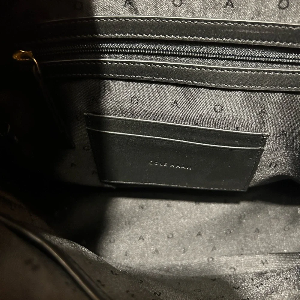 Cole Haan Black and Gold Leather Shoulder Bag with Adjustable Strap - Picture 8 of 14